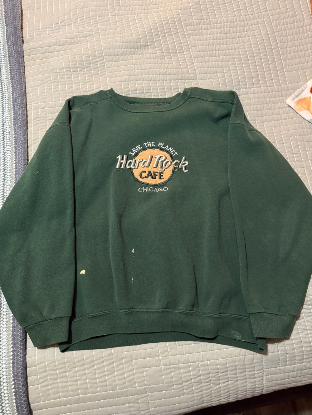 Vintage 90s Hard Rock Cafe Green Chicago Crewneck Sweatshirt Embroidered Logo